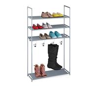 Relaxdays Zapatero Botas, 13 Pares, Sistema Encajado 4 Baldas, 4 Pinzas Colgar Botas, Pasillo y Entrada, Color Gris