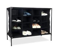 Relaxdays Zapatero Camping, 16 Compartimentos, Apilable, Montaje Sencillo, Armario de Tela, 65 x 84 x 36 cm, Negro