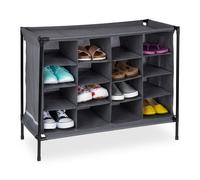 Relaxdays Zapatero Camping, 16 Compartimentos, Apilable, Montaje Sencillo, Armario de Tela, 65 x 84 x 37 cm, Gris, Poliéster