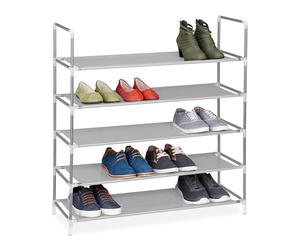 Relaxdays - Zapatero Compuesto de estructuras de Acero, Tela y Conectores de plástico con Medidas 90.5 x 87 x 29.5 cm 5 Pisos hasta 25 Pares de Zapatos, Color Gris