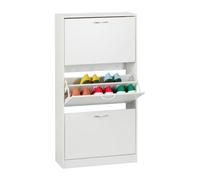 Relaxdays Zapatero, Mueble 18 Pares de Zapatos Ultrafino, 3 Compartimentos Basculantes, 116 x 60 x 24 cm, Blanco, Tablero de Fibras