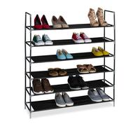 Relaxdays Zapatero 6 Baldas, Estantes Zapatos, Organizador Calzado Tela y Metal, 108x100x28 cm, Negro/Transparente