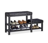 Relaxdays Zapatero con reposapiés, asiento acolchado cómodo, 2 niveles, zapatero para niños, 50 x 30,5 x 90,5 cm, negro