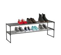 Relaxdays Zapatero de 2 Niveles, Montaje por Encaje, Estructura Metálica, Bandeja Textil, 38x117x30 cm, Negro