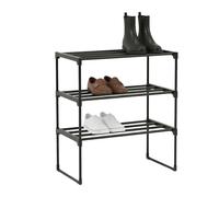 Relaxdays Zapatero de 3 Niveles con Estructura metálica, estantes de Tela, Montaje fácil, 55×42,5×30 cm, Negro