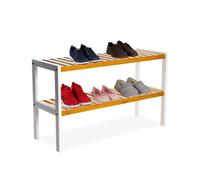 Relaxdays Estante para Zapatos, HxWxD: 33 x 70 x 26 cm, bambú, 2 Niveles, 6 Pares, Zapatero Rejillas, Natural/Blanco