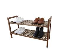 Relaxdays Zapatero de Madera de Acacia, 6 Pares, 2 baldas, HxBxT: 41 x 69 x 26 cm, apilable, Natural