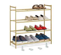 Relaxdays Zapatero de metal extensible 4 baldas oro
