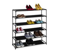 Relaxdays Zapatero 6 Baldas, Estantes Zapatos, Organizador Calzado Tela y Metal, 90x83x28 cm, Negro/Transparente