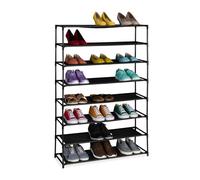 Relaxdays Zapatero 8 Baldas, Estantes Zapatos, Organizador Calzado Tela y Metal, 124x83x28 cm, Negro/Transparente, Acero