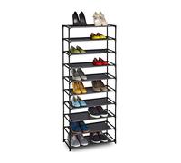 Relaxdays Zapatero de Tela Modular, 10 Niveles, 30 Pares, Negro | Alto 150 x 62 x 28 cm