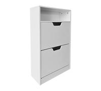 Relaxdays Zapatero Estrecho con Estante, 8 Pares, 2 abatibles, recibidor Moderno, Blanco 102x60x24 cm