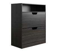 Relaxdays Zapatero Estrecho con Estante y Puertas abatibles, 102 x 80 x 24 cm, 12 Pares, Efecto Madera, Gris