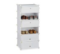 Relaxdays Zapatero Estrecho con Puertas, Plástico, Blanco, 107x49x37 cm | Estantería de 6 compartimentos, alto x ancho x fondo: 107 x 49 x 37 cm