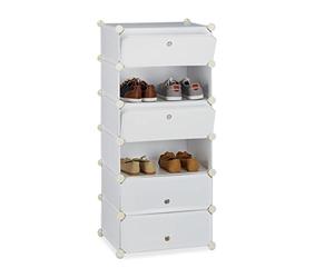 Relaxdays Zapatero Estrecho con Puertas, Plástico, Blanco, 107x49x37 cm | Estantería de 6 compartimentos, alto x ancho x fondo: 107 x 49 x 37 cm