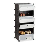 Relaxdays Zapatero Estrecho con Puertas, Plástico, Negro, 107x49x37 cm | Estantería de 6 compartimentos, (alto x ancho x fondo) 107 x 49 x 37 cm
