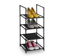 Relaxdays Zapatero 4 Baldas, Estante Zapatos Estrecho, Organizador Calzado Tela y Metal, 72 x 33 x 33 cm, Negro y Gris