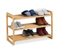 Relaxdays Zapatero Extensible Madera, Mueble Zapatos, 3 Niveles, 9 Pares, Pasillo o Entrada, 50 x 75,5 x 33 cm, Natural