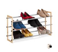 relaxdays Zapatero Extensible, Estantería Zapatos, Organizador de 3 Estantes, Madera-Hierro, 1 Ud., hasta 118 cm, Marrón