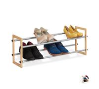 Relaxdays Zapatero Extensible, Estantería Zapatos, Organizador de 2 Estantes, Madera-Hierro, 1 Ud, hasta 118 cm, Marrón
