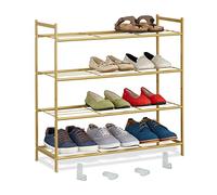 Relaxdays Zapatero Extensible Metal 4 Estantes, Organizador Zapatos Apilable,12 Pares, 70x70x26 cm, Dorado, Acero