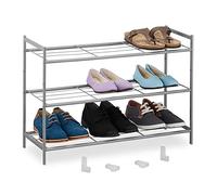 Relaxdays Zapatero Extensible Metal, Mueble Zapato, 3 Baldas, 9 Pares, Pasillo, Entrada, 50x70x26 cm, Plateado, Acero