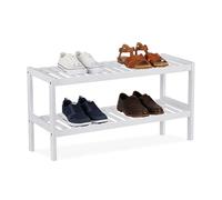 Relaxdays Zapatero, HxBxT: 33 x 70 x 26 cm, bambú, 2 Niveles, para 6 Pares de Zapatos, Zapatero con estantes, Blanco