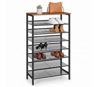 Relaxdays zapatero Industrial, 8 niveles, 137x75x30 cm, negro/marrón | Zapatero, estante con efecto madera, metal