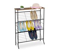 Relaxdays Zapatero Industrial, 9 Pares, 89,5x60x23,5 cm, Organizador Zapatos Metálico, Baldas Inclinadas, Negro/Marrón