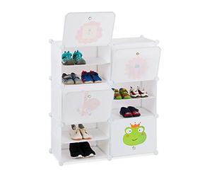 Relaxdays Zapatero Infantil, 12 Compartimentos para 24 Pares, Extensible, 95 x 84 x 31,5 cm, Blanco