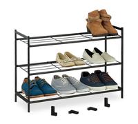 Relaxdays Zapatero Extensible Metal, Mueble Organizador Zapato, 3 Baldas, 9 Pares, Pasillo, Entrada, 50x70x26 cm, Negro