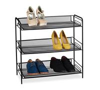 relaxdays Zapatero Metálico, 3 Estantes, Estantería, Organizador, 9 Pares Zapatos, Acero, 1 Ud, 59,5x62x29,5 cm, Negro