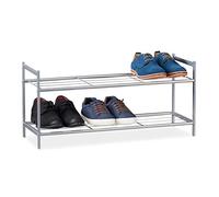 Relaxdays Scarpiera Zapatero Metálico Sandra, 2 Estantes, Organizador Zapatos, 6 Pares, Acero, 33,5 x 69,5 x 26 cm, Plateado, 1 artículo