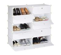 Relaxdays Zapatero Modular con 10 Compartimentos, Plástico, Blanco, 90x94x37 cm