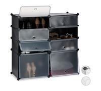 Relaxdays Zapatero modular con 8 compartimentos negro,plata,transparente