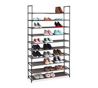Relaxdays Modular XXL, 10 Niveles, para 50 Pares de Zapatos, Zapatera de Tela 176,5 x 99 x 29,5 cm, Marrón, Acero, 1 Pieza
