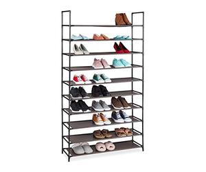 Relaxdays Zapatero Modular XXL, 10 Niveles, para 50 Pares de Zapatos, Zapatera de Tela 176,5 x 99 x 29,5 cm, Marrón