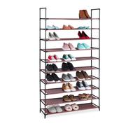 Relaxdays Modular XXL, 10 Niveles, para 50 Pares de Zapatos, Zapatera de Tela 176,5 x 99 x 29,5 cm, Burdeos, Acero, 1 Pieza