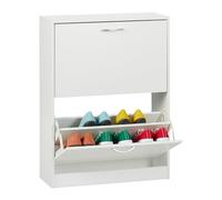 Relaxdays Zapatero, Mueble 12 Pares de Zapatos Ultrafino, 2 Compartimentos Basculantes, 80 x 60 x 24 cm, Blanco
