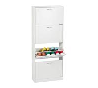 Relaxdays Zapatero, Mueble 24 Pares de Zapatos Ultrafino, 4 Compartimentos Basculantes, 152 x 60 x 24 cm, Blanco, Tablero de Fibras
