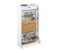 Relaxdays Zapatero para 12 Pares de Zapatos, Madera, Blanco, 24 x 66 x 114 cm