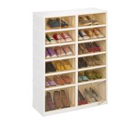 Relaxdays Zapatero Plegable, 24 Pares, 118 x 86,5 x 34,5 cm, Organizador Zapatos con Ruedas, Plástico, Blanco y Marrón, M