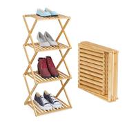 Relaxdays Zapatero Plegable, 4 Baldas, 4 Pares Zapatos, Casa y Camping, Organizador Calzado Bambú, 86x40x34 cm, Natural