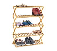 Relaxdays Zapatero Plegable Madera, Mueble Zapatos, 5 Niveles, 15 Pares, Interior o Exterior, 89 x 65 x 26 cm, Natural, Bambú