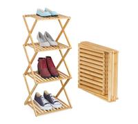 Relaxdays Zapatero Plegable, 4 Baldas, 4 Pares Zapatos, Casa y Camping, Organizador Calzado Bambú, 86x40x34 cm, Natural