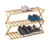 Relaxdays Zapatero Plegable Madera, Mueble Zapatos, 3 Niveles, 9 Pares, Interior o Exterior, 46 x 67 x 26 cm, Natural, Bambú
