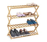 Relaxdays Zapatero Plegable Madera, Mueble Zapatos, 4 Niveles, 12 Pares, Interior o Exterior, 68 x 67 x 26 cm, Natural, Bambú