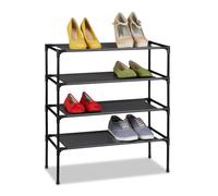 Relaxdays Zapatero Tela Sistema Encaje, 4 Baldas, 12 Pares de Zapatos, Organizador Calzado 68x62x28 cm, Color Negro