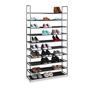 Relaxdays Zapatero Tela, 175,5x100x29cm, Organizador 50 Pares Zapatos, 10 Niveles, Estantería, Recibidor, Pasillo, Negro