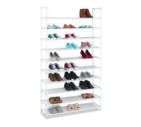 Relaxdays Tela, 5 x 100 x 29 cm, para 50 Pares de Zapatos, 10 Niveles, Sistema de Ranuras, Zapatero XXL, Color Blanco, Acero aleado, 175,5x100x29 cm